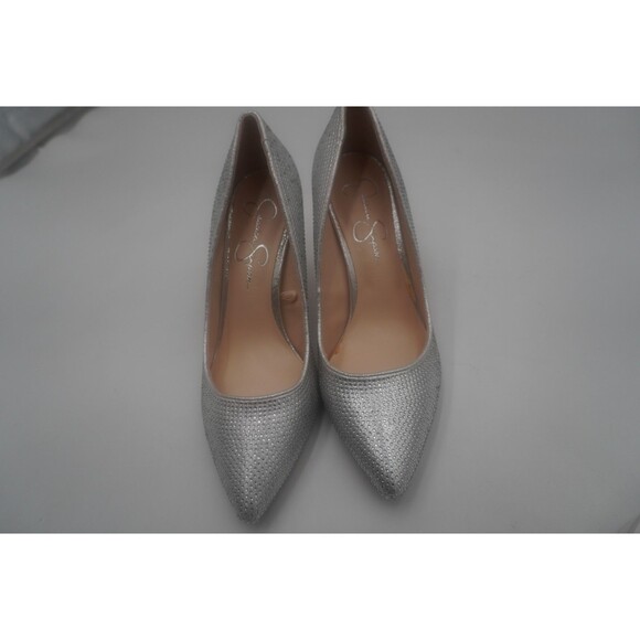 Jessica Simpson Lindiza Silver Sparkly Rhinestone Pointed Toe Stiletto Pumps 8M - Picture 7 of 13